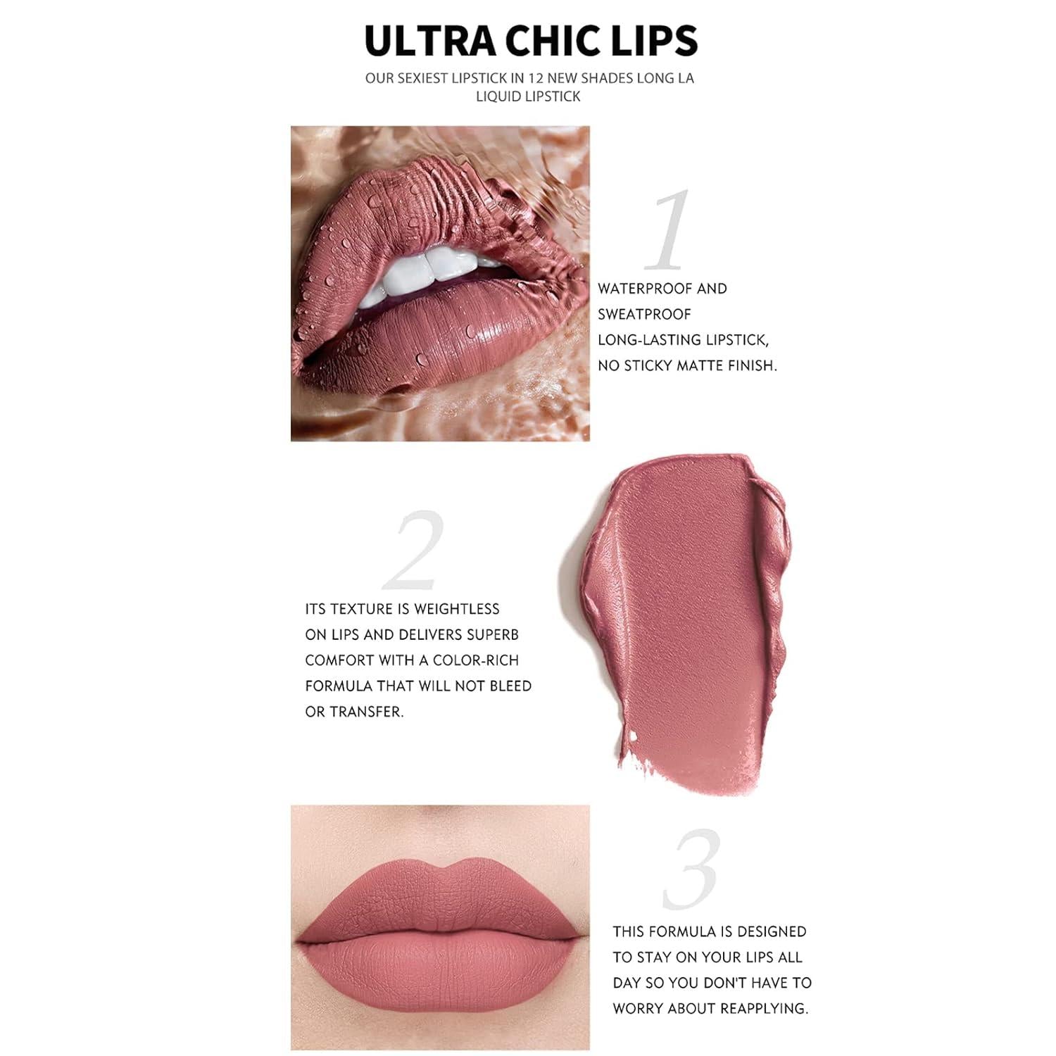 12 Farben Nude Matte Lippenstift & Lipgloss Set, wasserfest