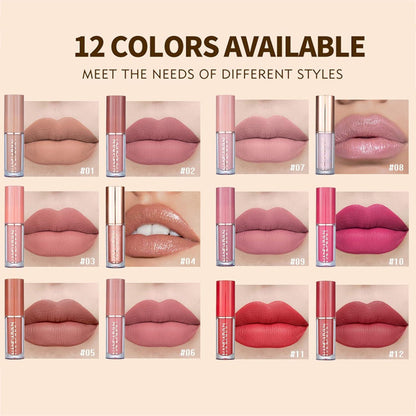12er Lipgloss Lippenstift Set Nude Matte Antihaft-Tasse Flüssig wasserfest