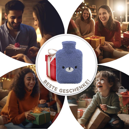 Große Wärmflasche 2L mit weichem Bezug, süßes Bär Design