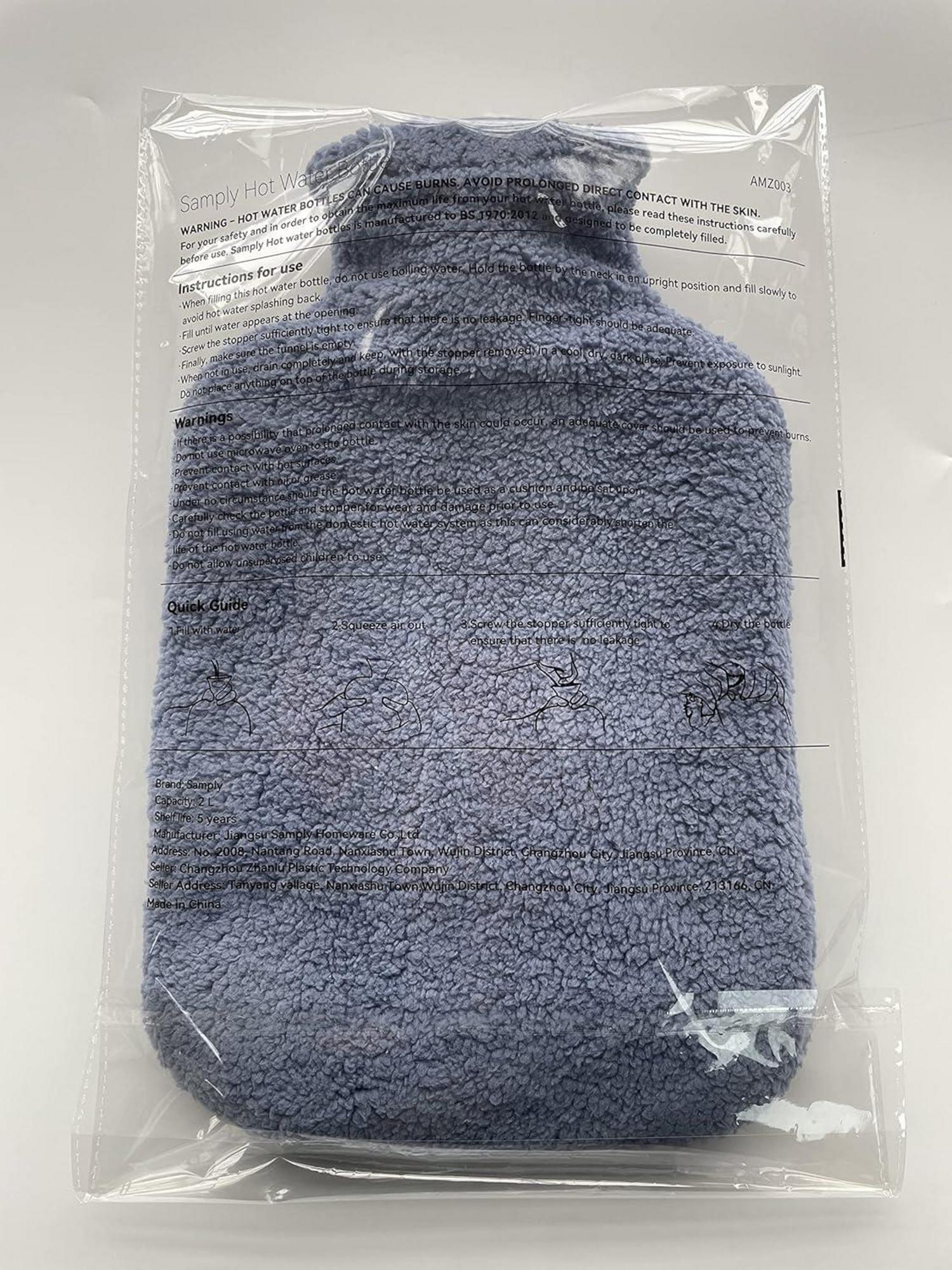 Große Wärmflasche 2L mit weichem Bezug, süßes Bär Design