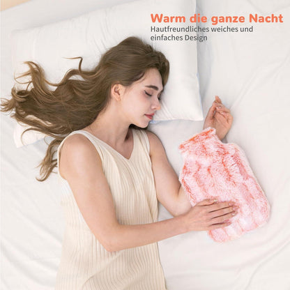 Wärmflasche mit pelzigem Bezug 2l Rosa Blume Warme Hilfe