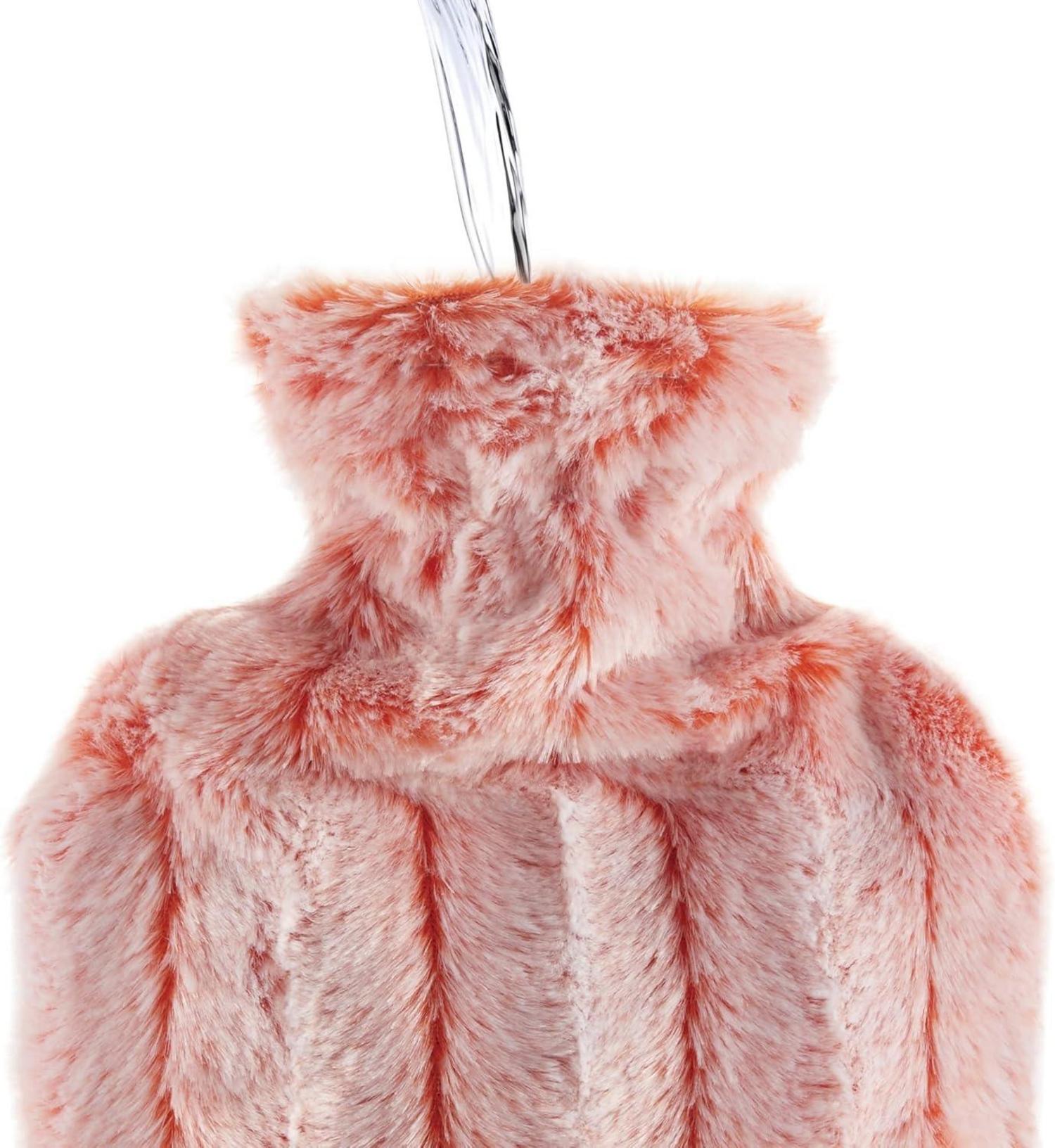 Wärmflasche 2l mit pelzigem Bezug Rosa Pinke Blume Warmhalteflasche