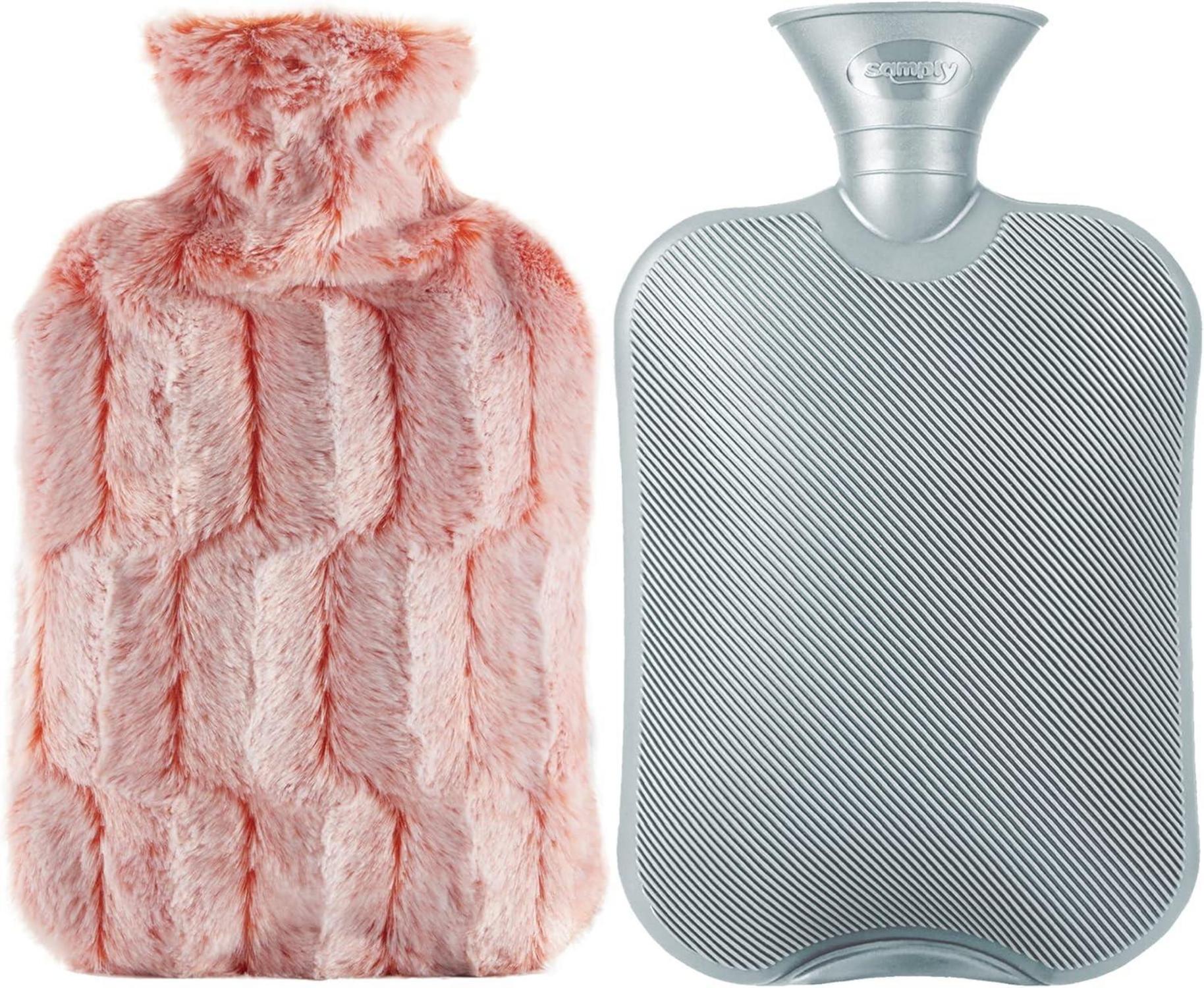 samply Wärmflasche 2l Rosa Pinke Blume pelziger Bezug warm & weich