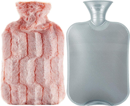 samply Wärmflasche 2l Rosa Pinke Blume pelziger Bezug warm & weich