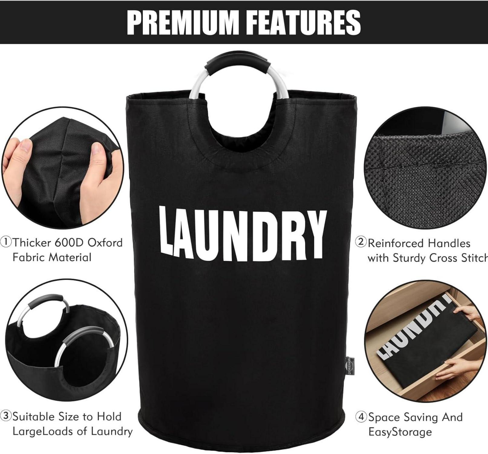 XXL Faltbarer Wäschesack 160L Schwarz Dicker Stoff PE beschichtet