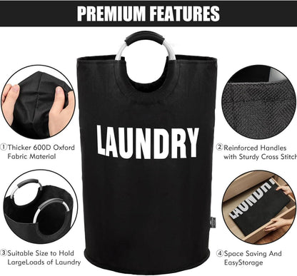 XXL Faltbarer Wäschesack 160L Schwarz Dicker Stoff PE beschichtet