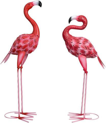 Flamingo-Gartenstatuen Metall 2 Stück große rote Außenstatue