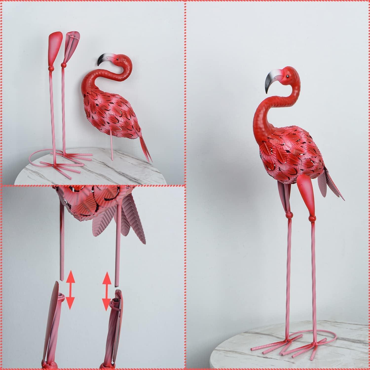 Flamingo-Gartenstatuen Metall Skulpturen 2er Set Outdoor