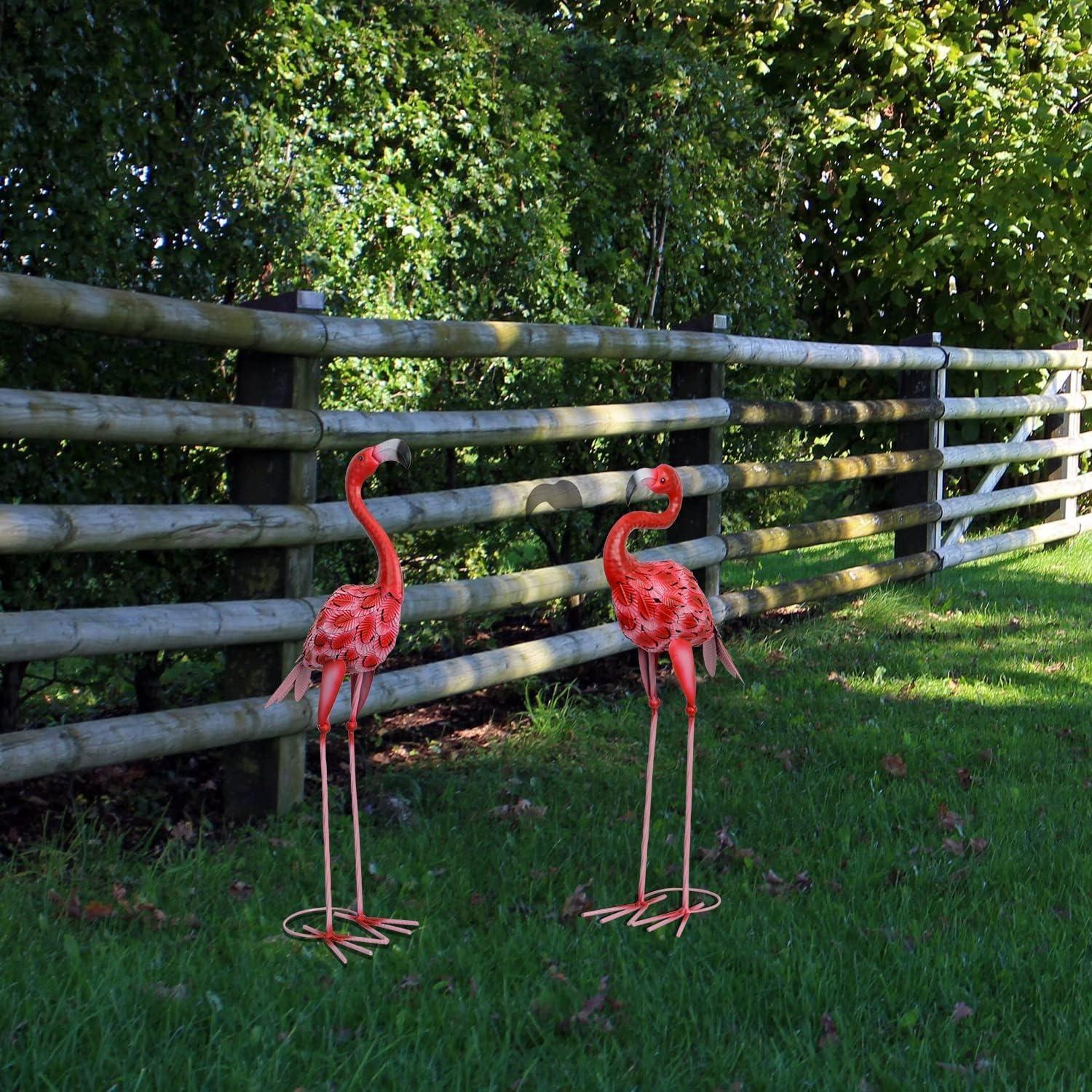 Große Flamingo Gartenstatuen 2 Stück Metall Außenstatuen