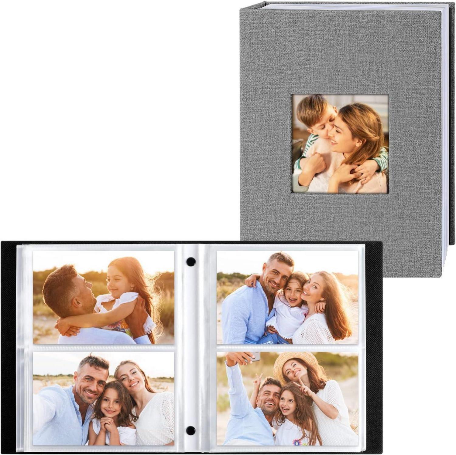 Fotoalbum 10x15 200 Taschen Leinen Einsteckalbum Querformat Grau