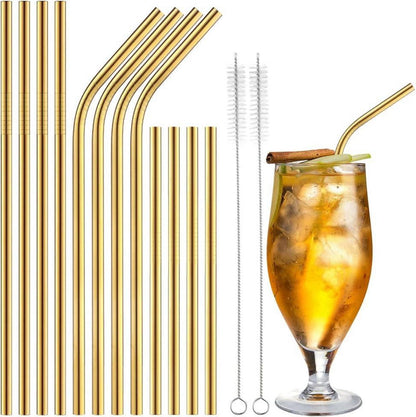 12er Metall Strohhalme Wiederverwendbar Edelstahl Gold BPA-frei