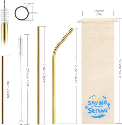 12er Goldene Metall Strohhalme Set für Cocktail & Smoothie