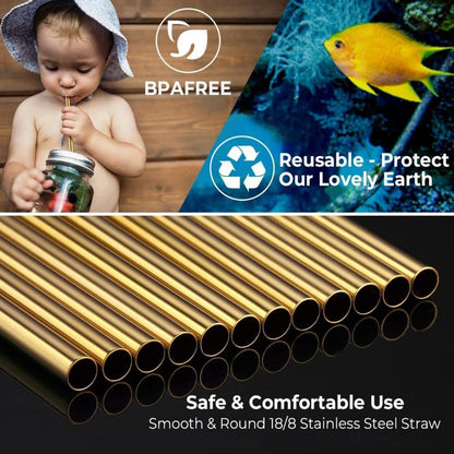 12er Metall Strohhalme Wiederverwendbar Edelstahl Gold BPA-frei
