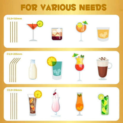 12er ecooe Metall Strohhalme Wiederverwendbar Trinkhalme Edelstahl Gold Set