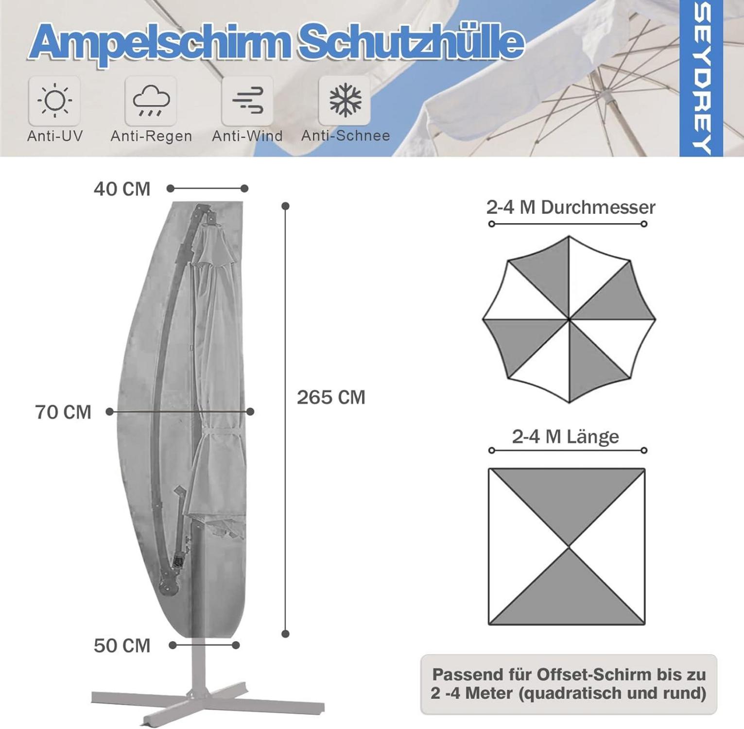 Sonnenschirm Schutzhülle Ampelschirm Abdeckung 420D für