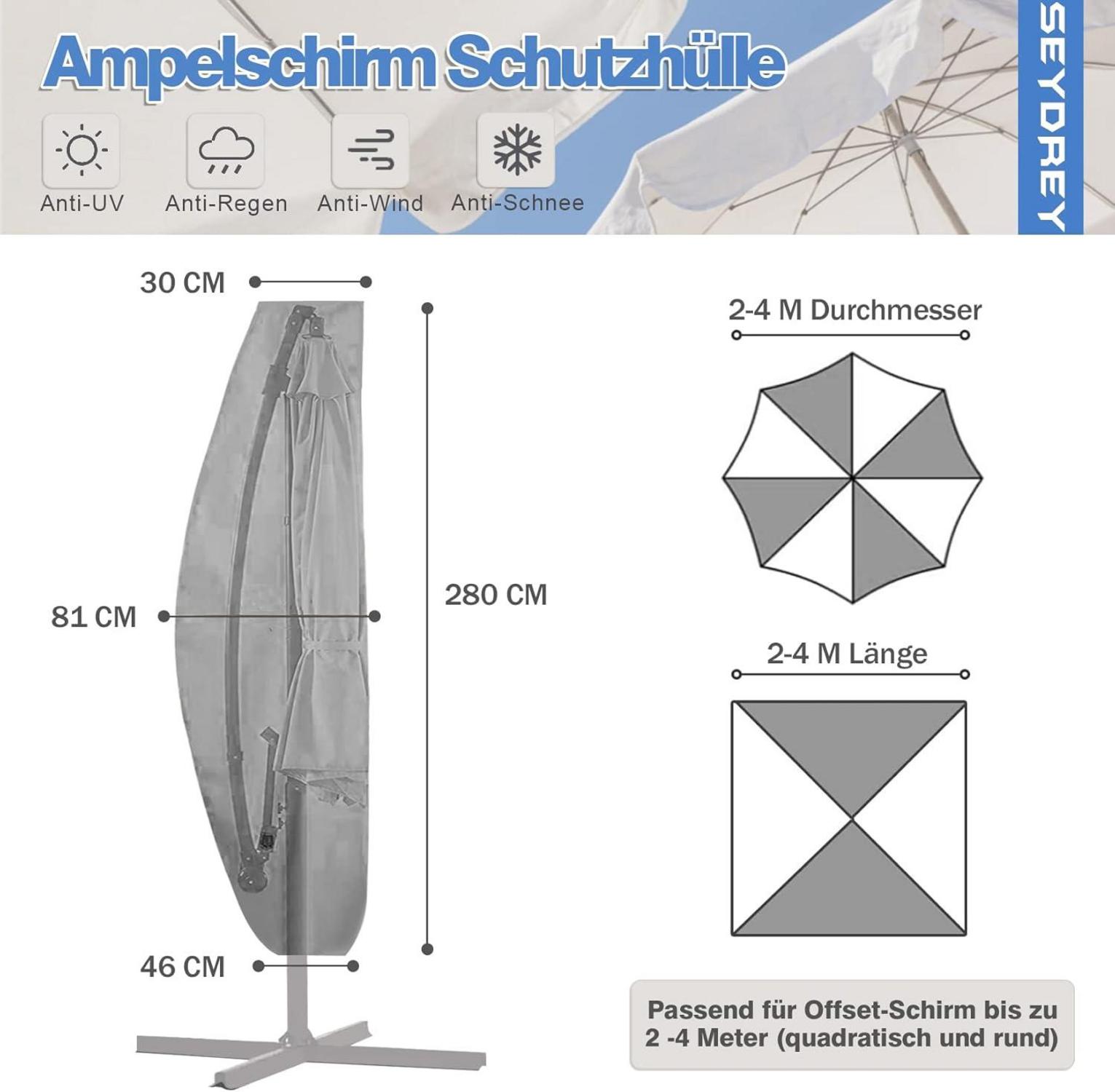 Seydrey Sonnenschirm Schutzhülle 420D Ampelschirm Abdeckung