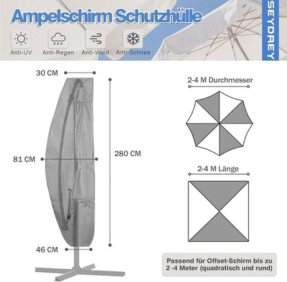 Seydrey Sonnenschirm Schutzhülle 420D Ampelschirm Abdeckung