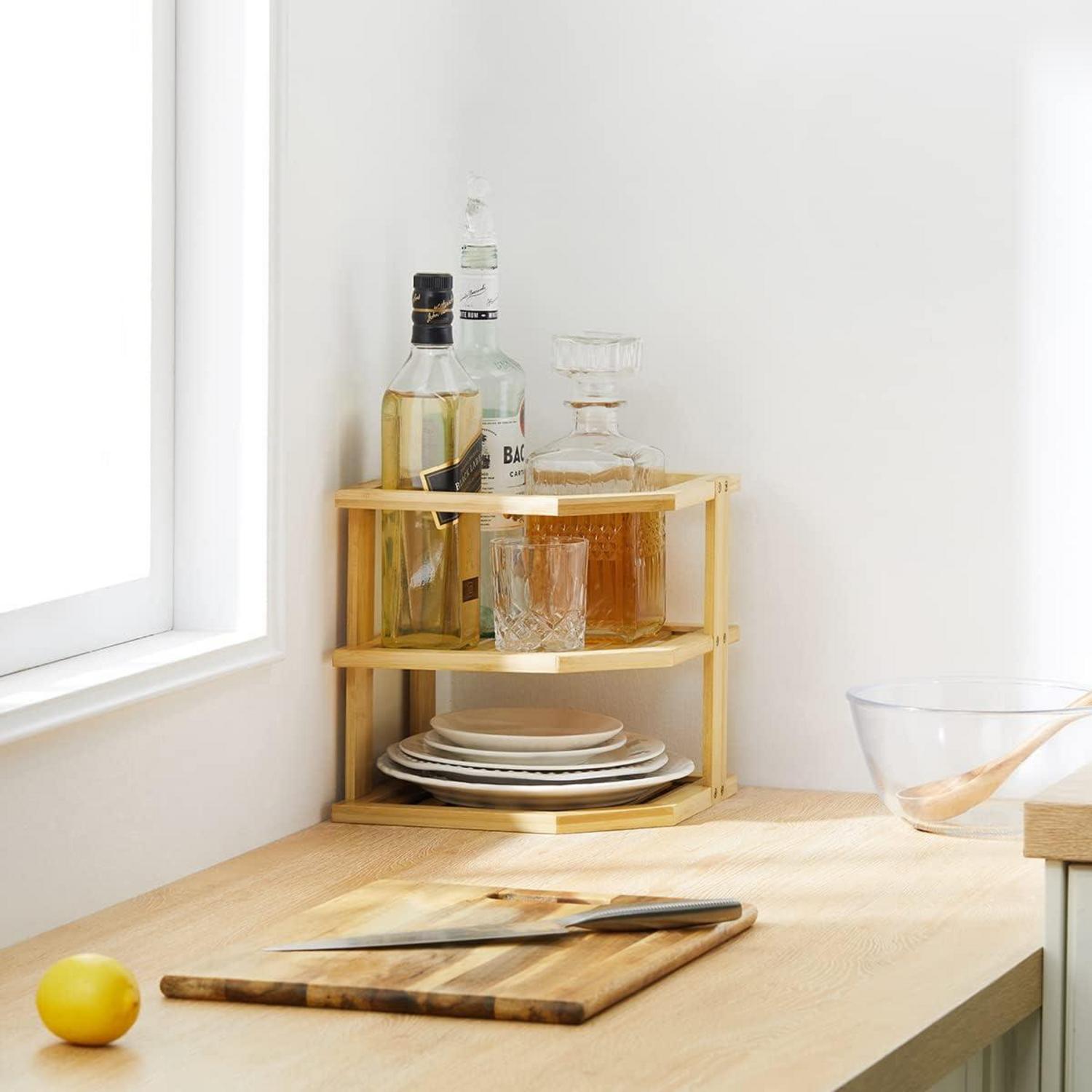 Geschirr Organizer Bambus 3 Ebenen 25x25x25 Kitchen Tellerständer