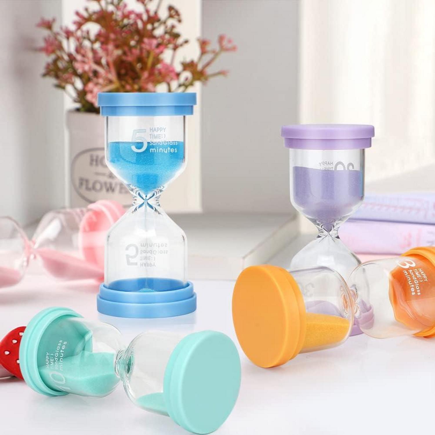 5er Set bunte Sanduhren für Kinder, Timer 3,5,10,15,30 Minuten - Schule, Zähneputzen, Kita, Büro, Deko