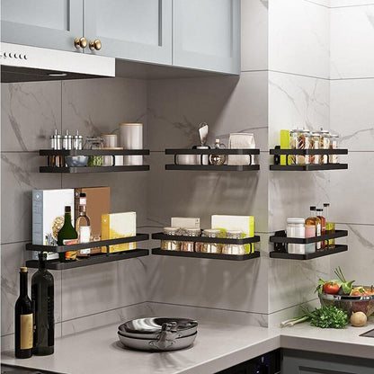 Gewürzregal ohne Bohren 2 Etagen Schwarz Metall mit 8 Haken