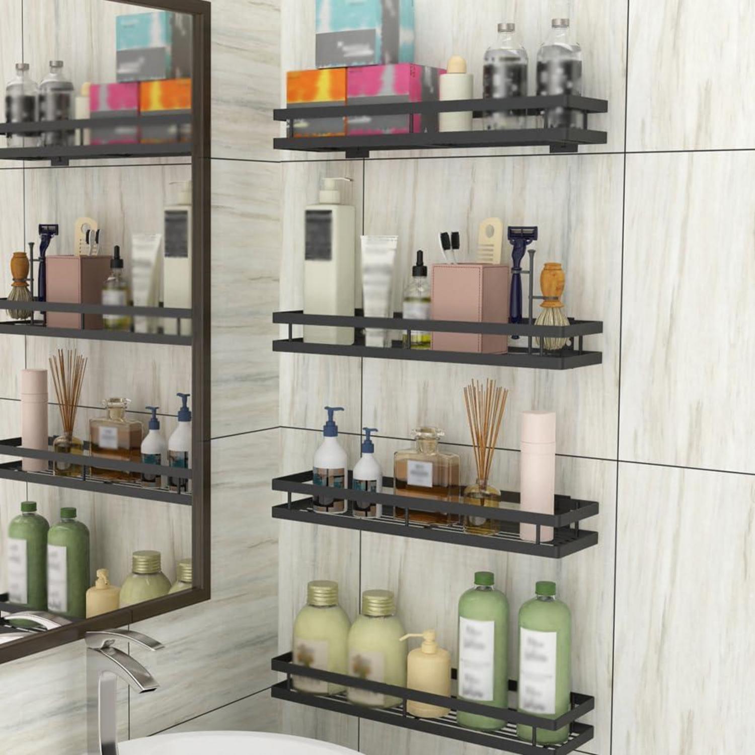 YunNasi Gewürzregal Schwarz Metall 2 Etagen Wandregal 8 Haken ohne Bohren 40cm