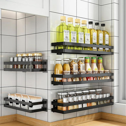 Gewürzregal Schwarz Metall 2 Etagen Wandregal Küchenregal Kleben