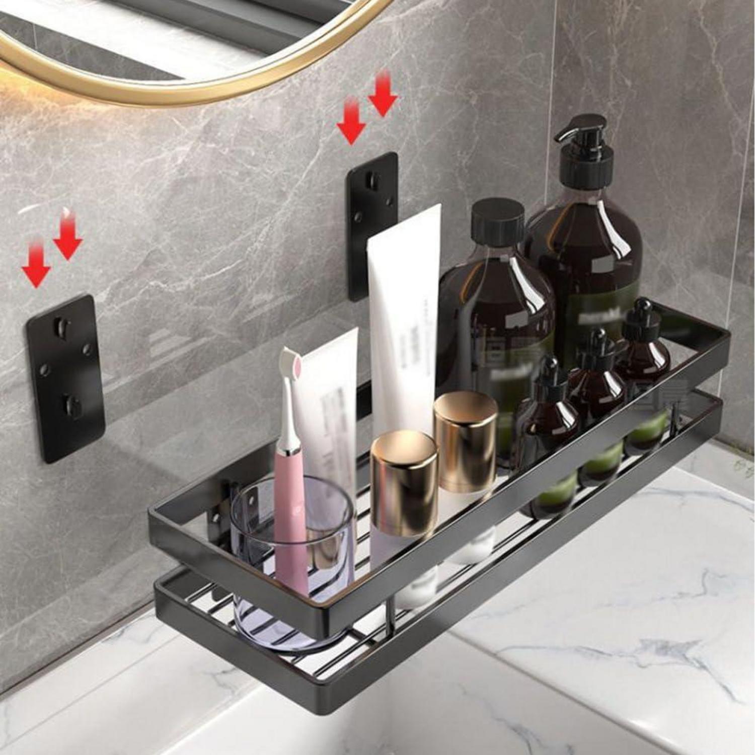 Gewürzregal ohne Bohren Schwarz Metall 2 Etagen 8 Haken Wandregal 25cm