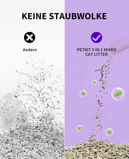 PETKIT 5-in-1 Tofu-Katzenstreu 2 Beutel 7.2kg - Aktivkohle, Spülbar
