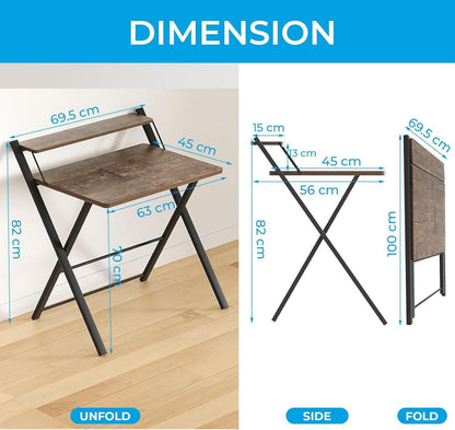 Klappbarer Schreibtisch mit Regal für kleine Räume - Dunkelbraun