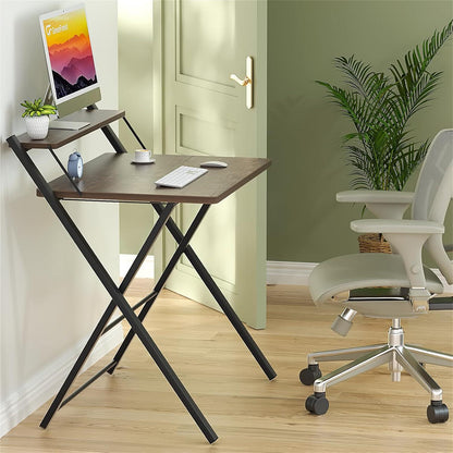Klappbarer Schreibtisch mit Regal, Stabil & Platzsparend, Dunkelbraun