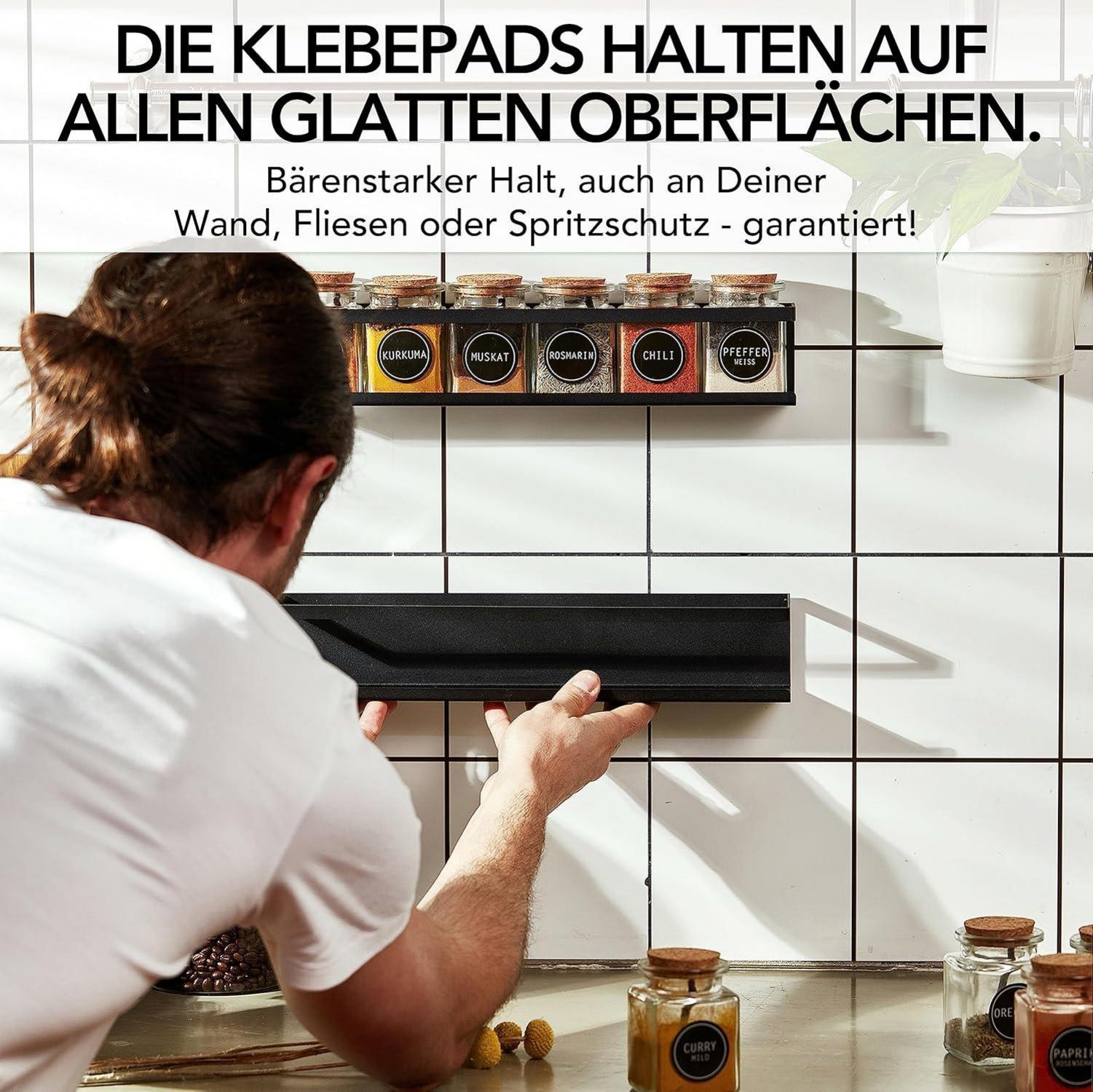 LIKAYA®️ Gewürzregal 2er Set Schwarz Metallregal für Gewürzgläser Ankerkraut 3M