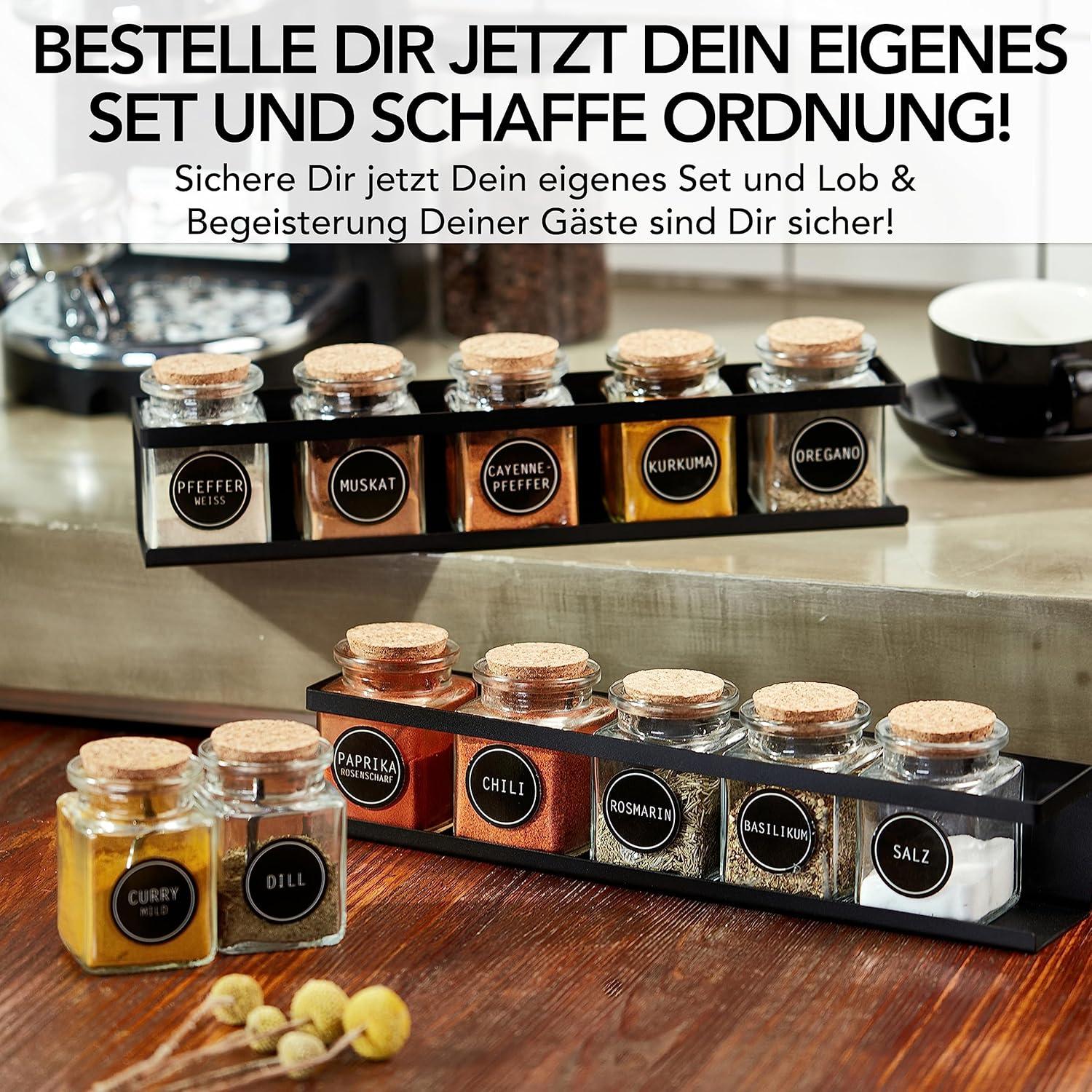 LIKAYA®️ Gewürzregal 2er Set Schwarz Metallregal für Gewürzgläser Ankerkraut 3M