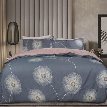 Bettwäsche 135x200 Baumwolle Set 4tlg Grau Rosa Blumen