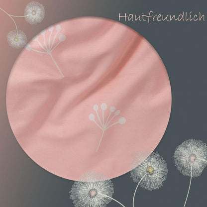 Bettwäsche 135x200 Baumwolle 4teilig Grau Rosa Blumen Reißverschluss