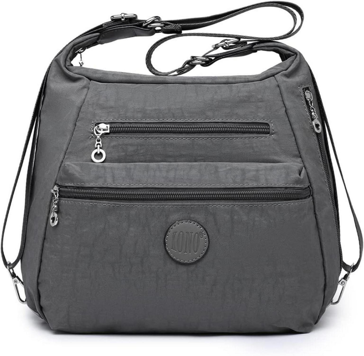 Leichter Damen Rucksack Nylon Umhängetasche Anti-Diebstahl Grau 3-in-1