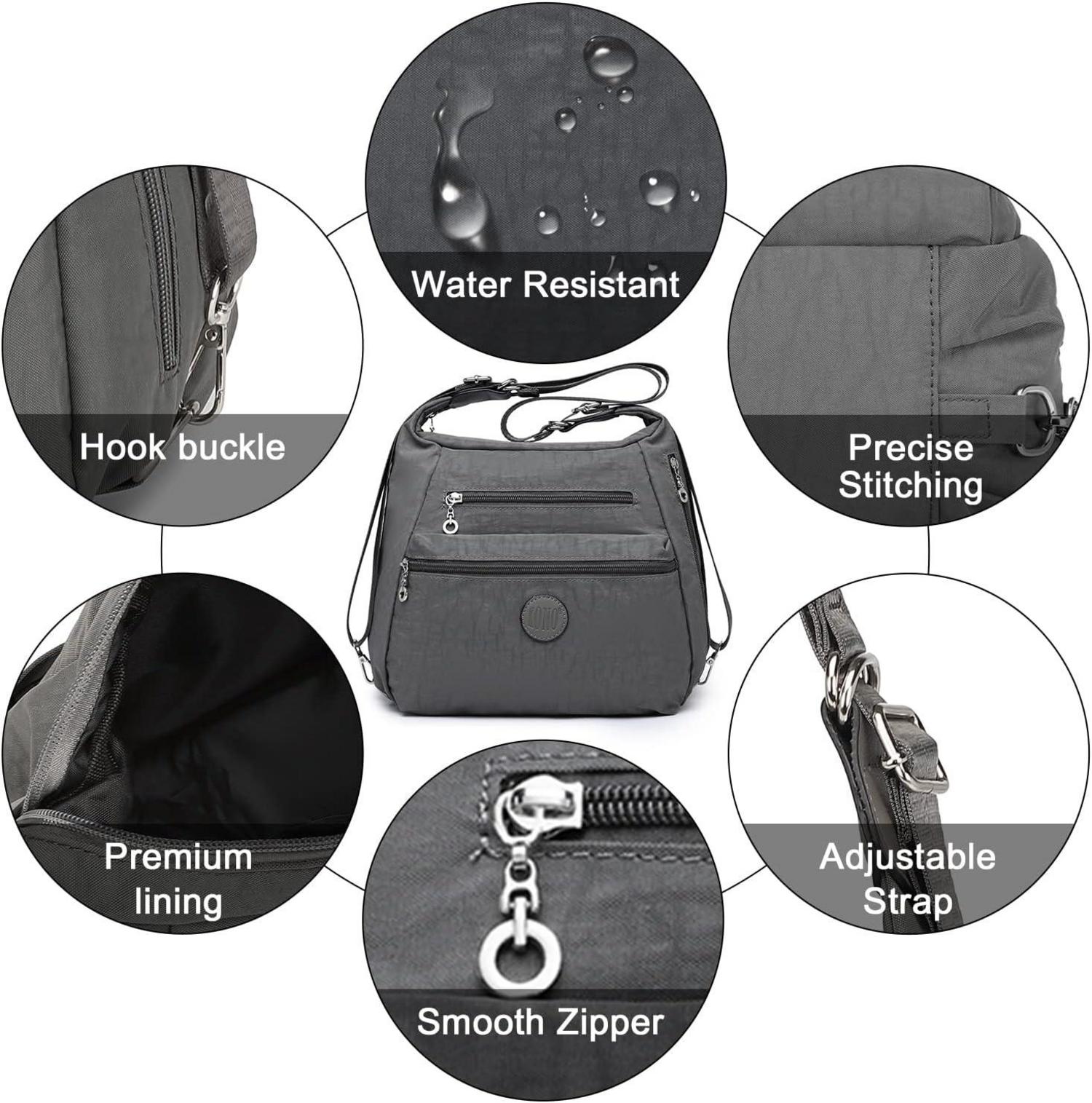 Damen Rucksack Umhängetasche Nylon Anti-Diebstahl Wasserdicht Grau