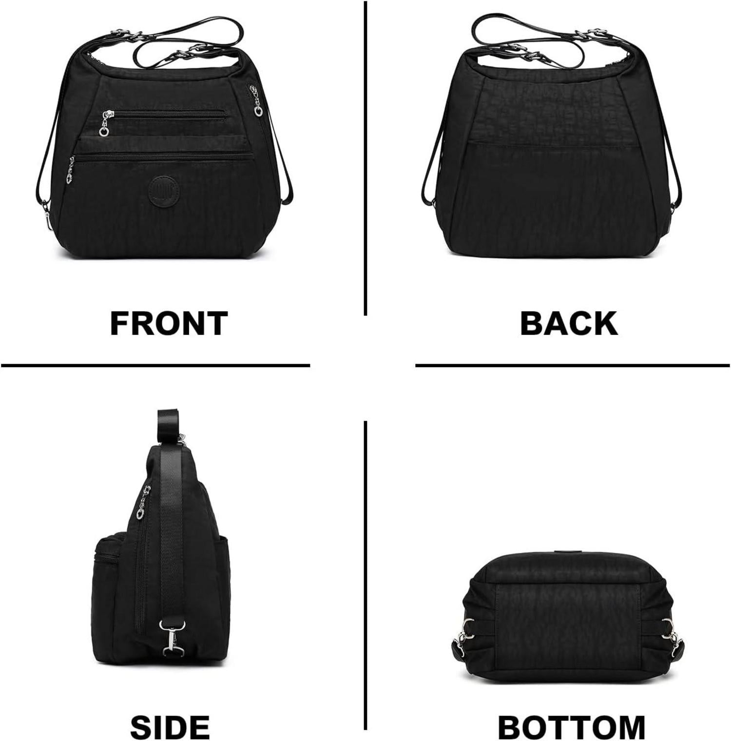 Damen Rucksack Umhängetasche Schultertasche 3 in 1 Schwarz Casual Daypack