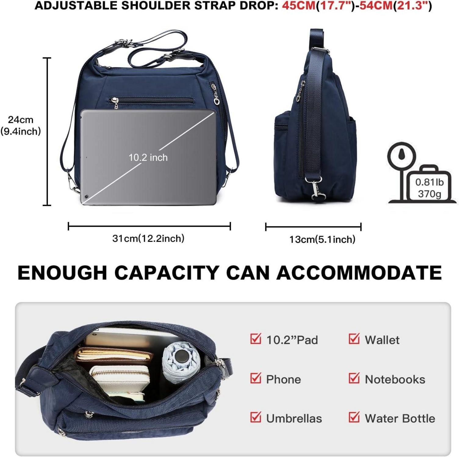 Damen Rucksack Umhängetasche Nylon wasserdicht Anti-Diebstahl Blau