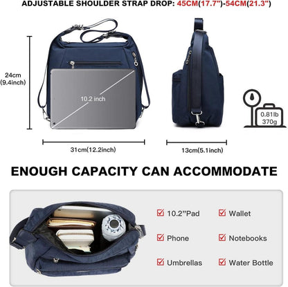 Damen Rucksack Umhängetasche Nylon wasserdicht Anti-Diebstahl Blau