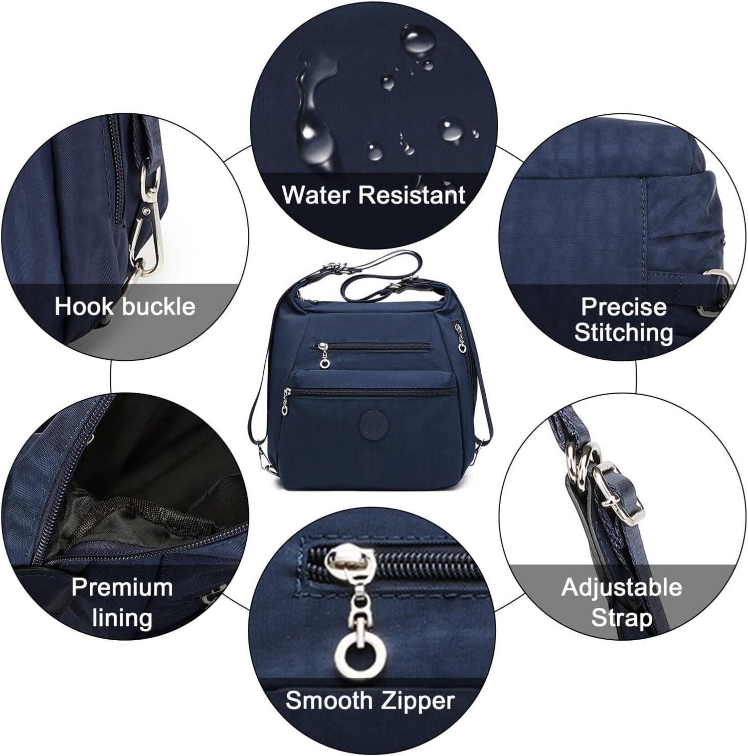 KONO Damen Rucksack Umhängetaschen Nylon Schultertaschen Wasserdicht Casual Blau