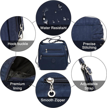 KONO Damen Rucksack Umhängetaschen Nylon Schultertaschen Wasserdicht Casual Blau