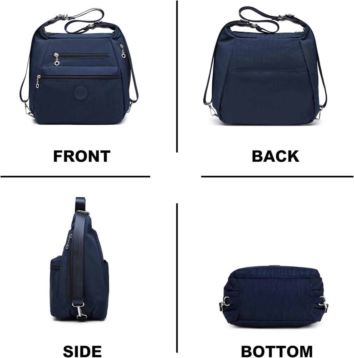 KONO Damen Rucksack Umhängetaschen Nylon Schultertaschen Wasserdicht Casual Blau