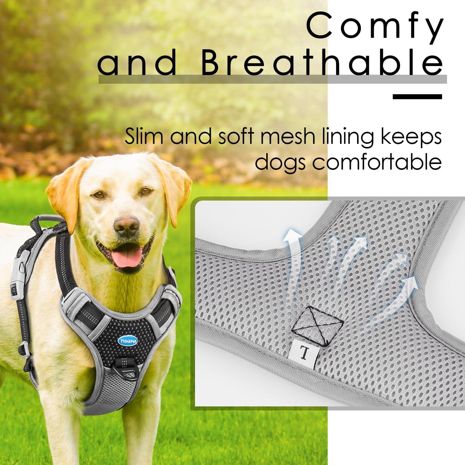 ThinkPet Hundegeschirr Anti-Zug mit Griff und Reflektierenden Streifen XL Schwarz