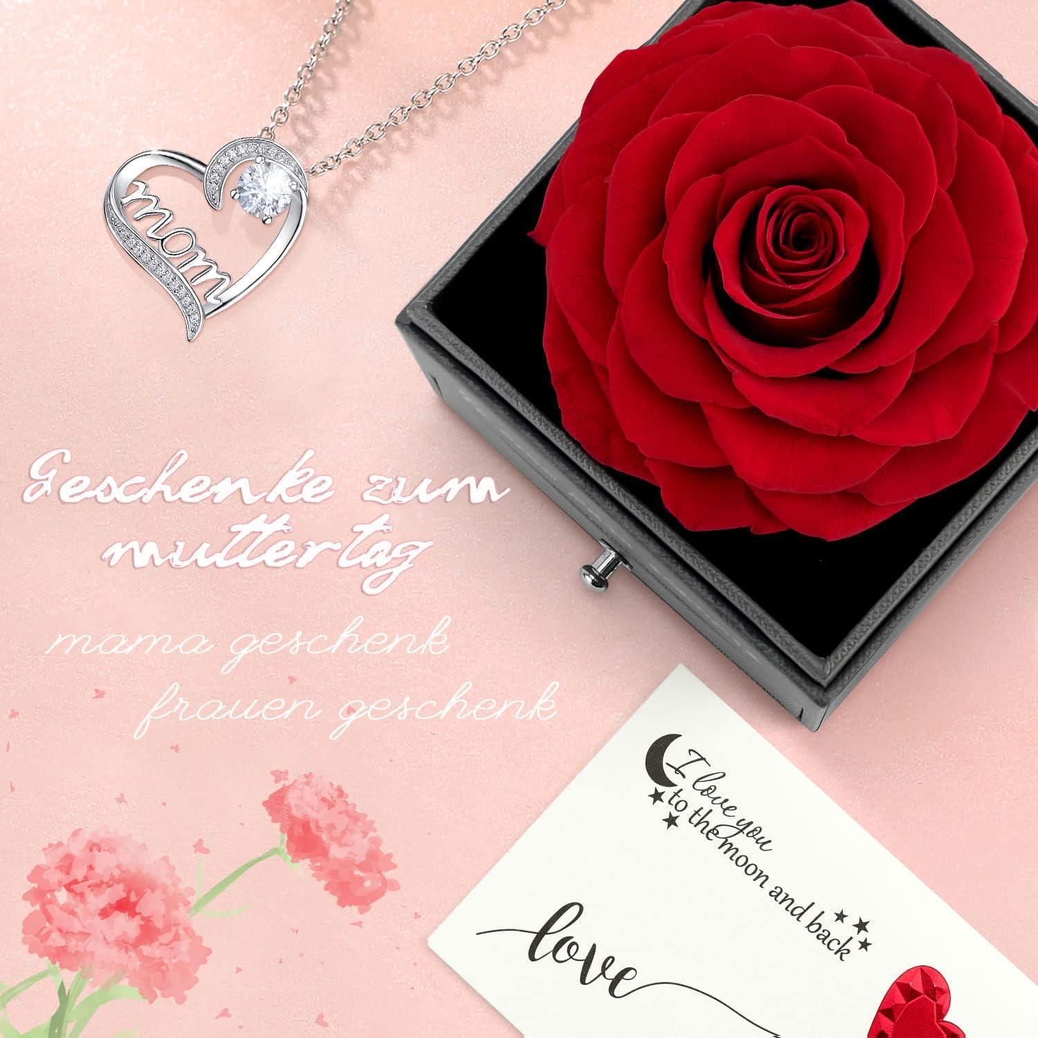 Muttertag Geschenk Ewige Rose mit Halskette in Geschenkbox