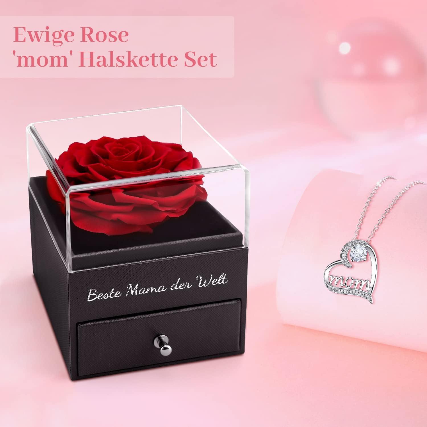 Ewige Rose Geschenkbox mit Halskette für Mama Rot