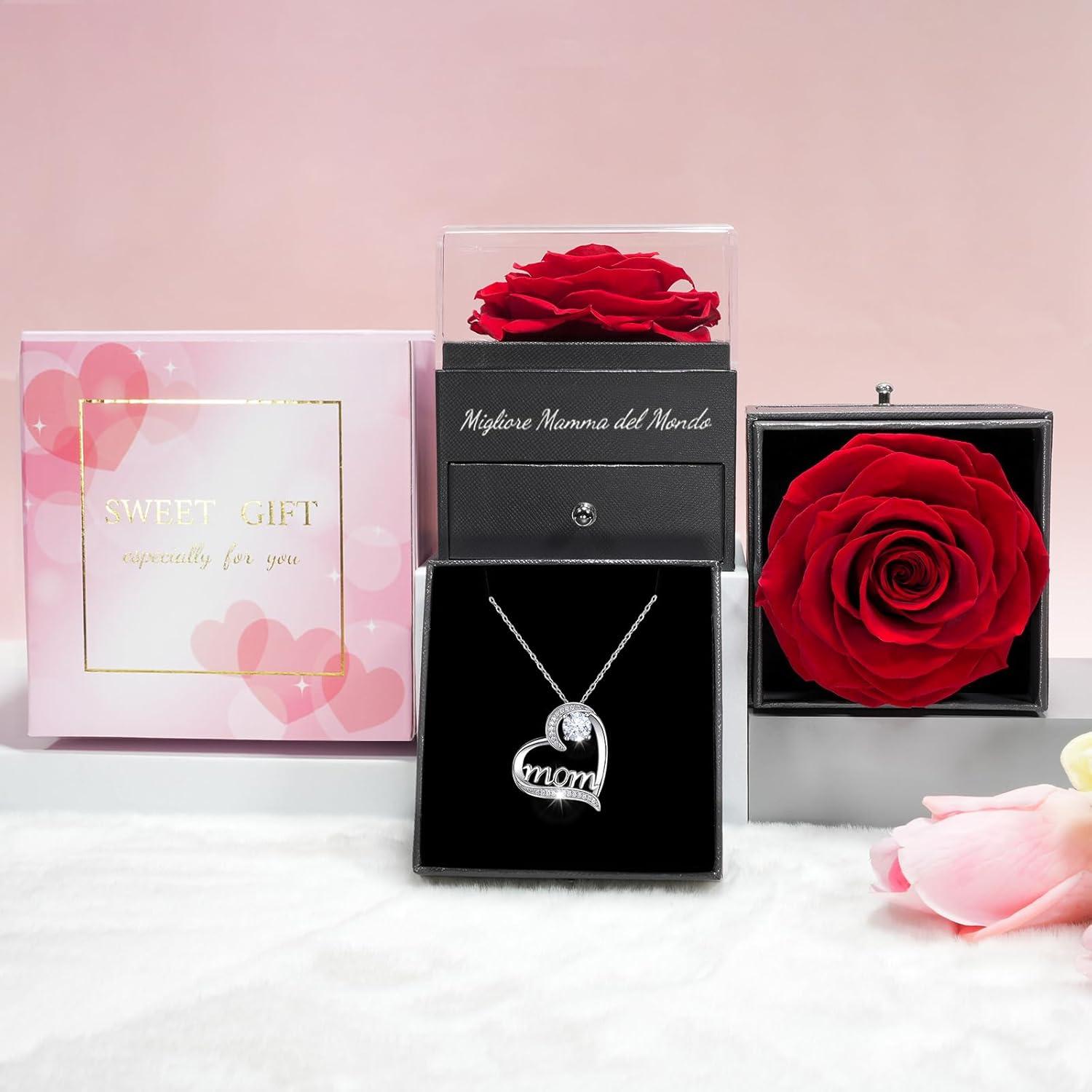 Ewige Rose Geschenkset für Mama - 925 Silber Halskette & Infinity Rose - Muttertagsgeschenk