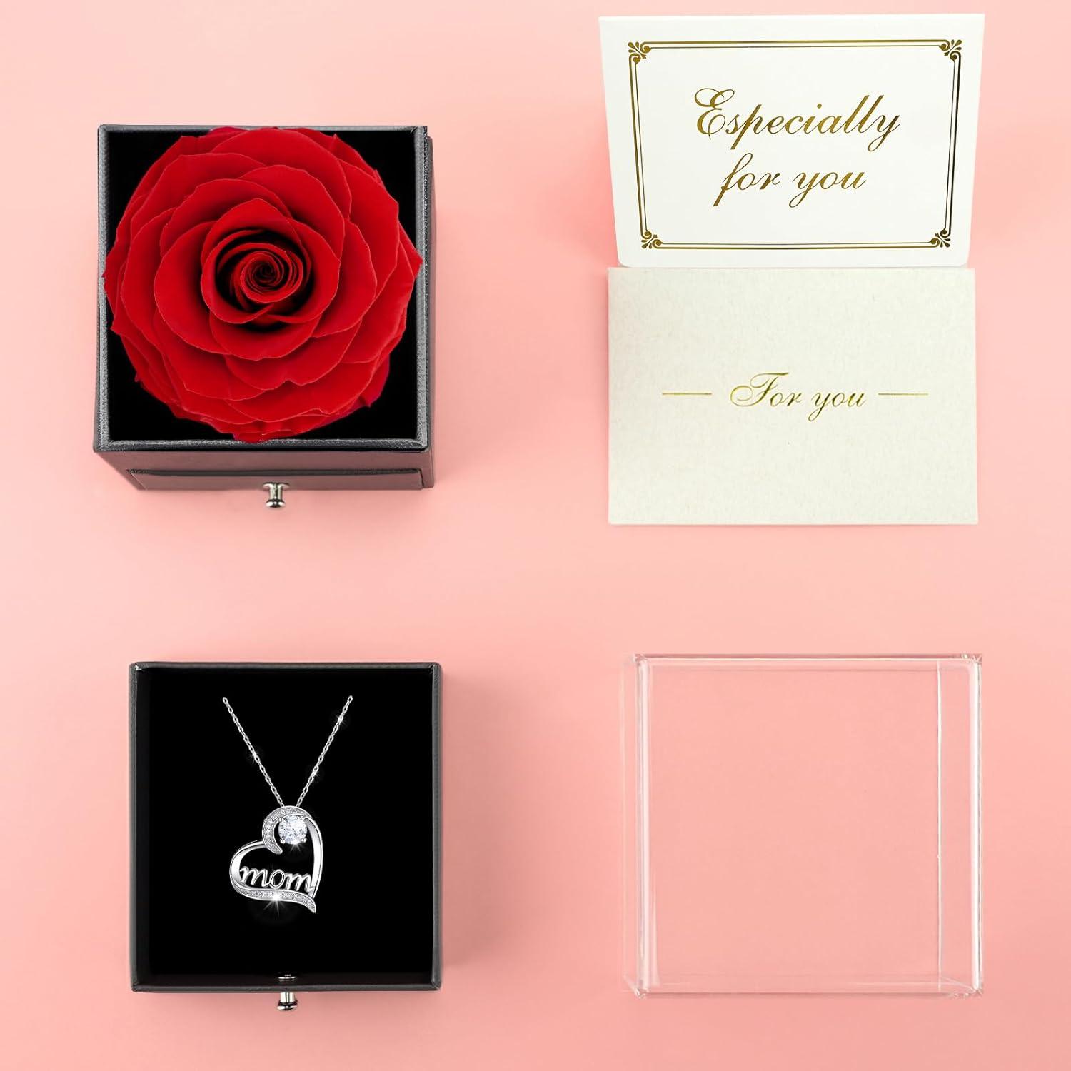 Ewige Rose für Mama mit Mom Halskette 925 Silber - Muttertag Valentinstag