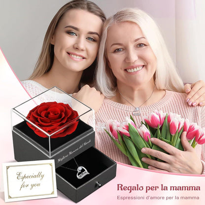 Ewige Rose mit Mom Halskette aus 925 Silber, Muttertagsgeschenk