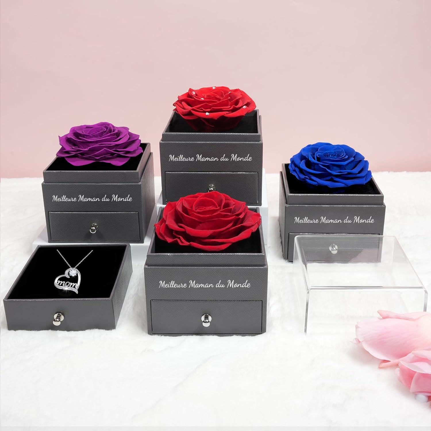 Ewige Rose Mom Halskette 925 Silber - Muttertag Geburtstag Rot