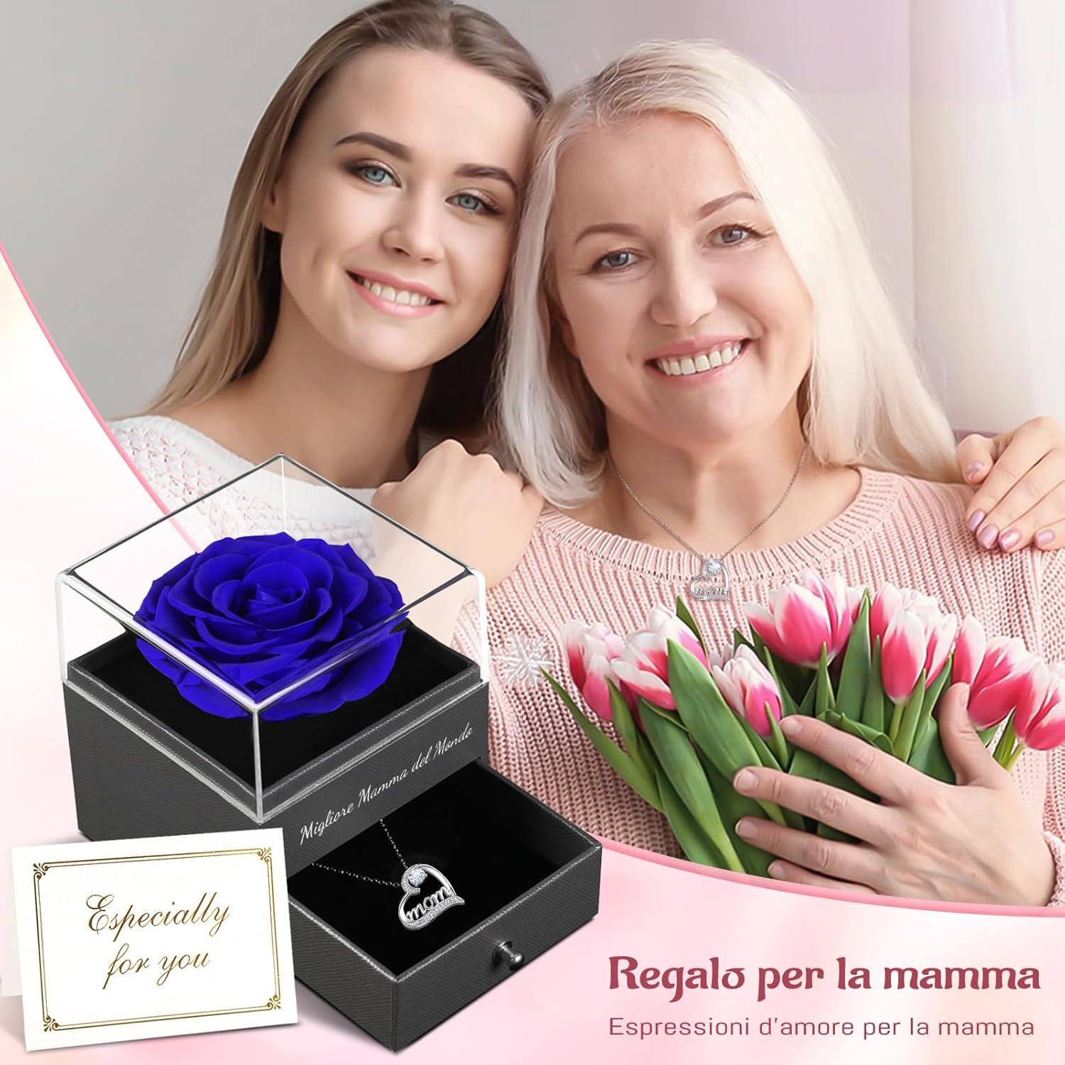 Ewige Rose Blume mit Mom Halskette - Muttertag Geschenk Blau